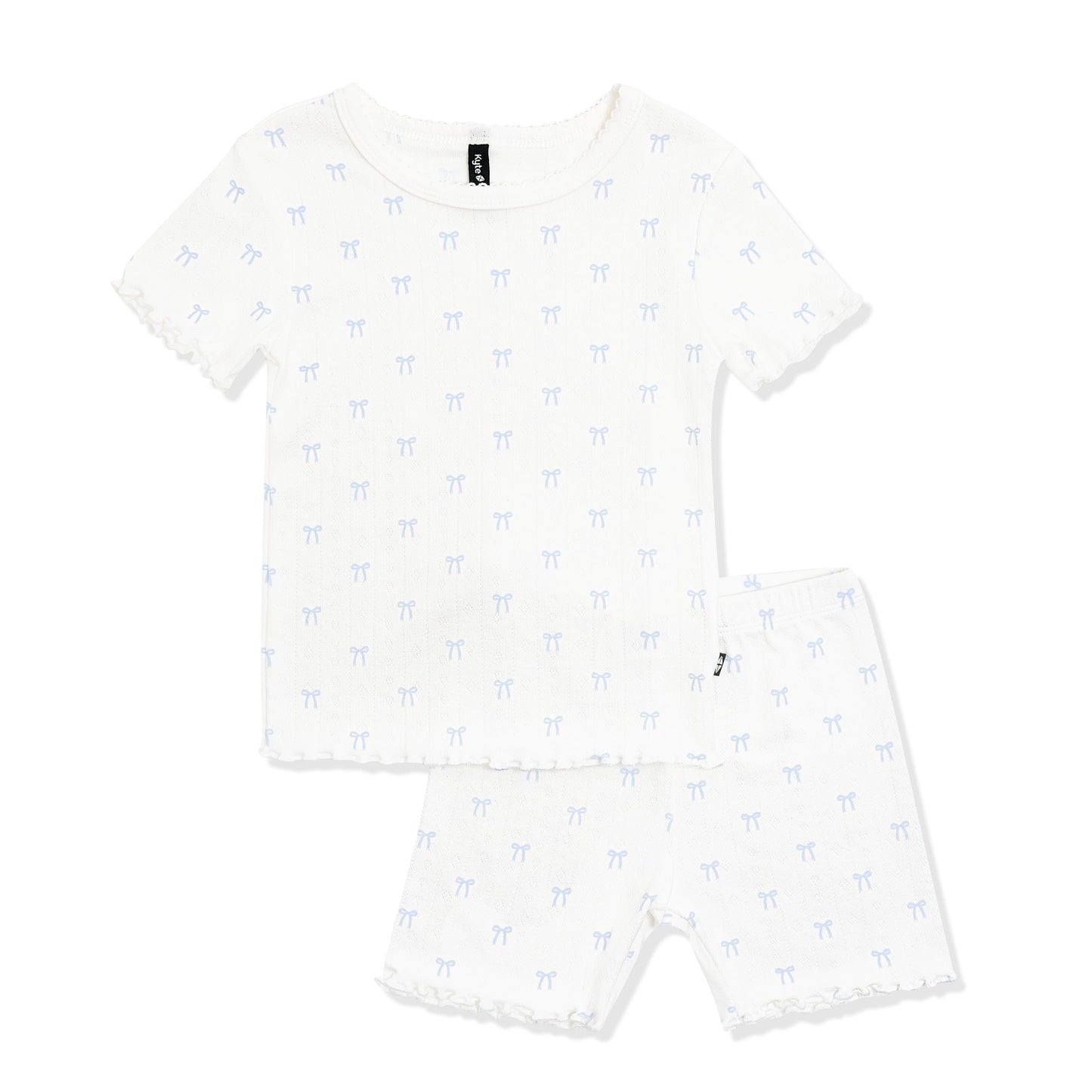 Pointelle Short Sleeve Set in Sweet Blue Bow
