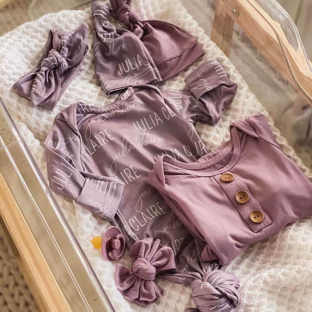 Solid Dusty Purple Personalized Newborn Baby Knot Gown